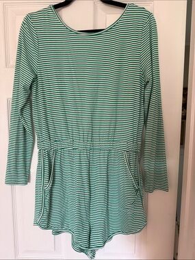 Free people  Green and White Striped Long-Sleeve Romper